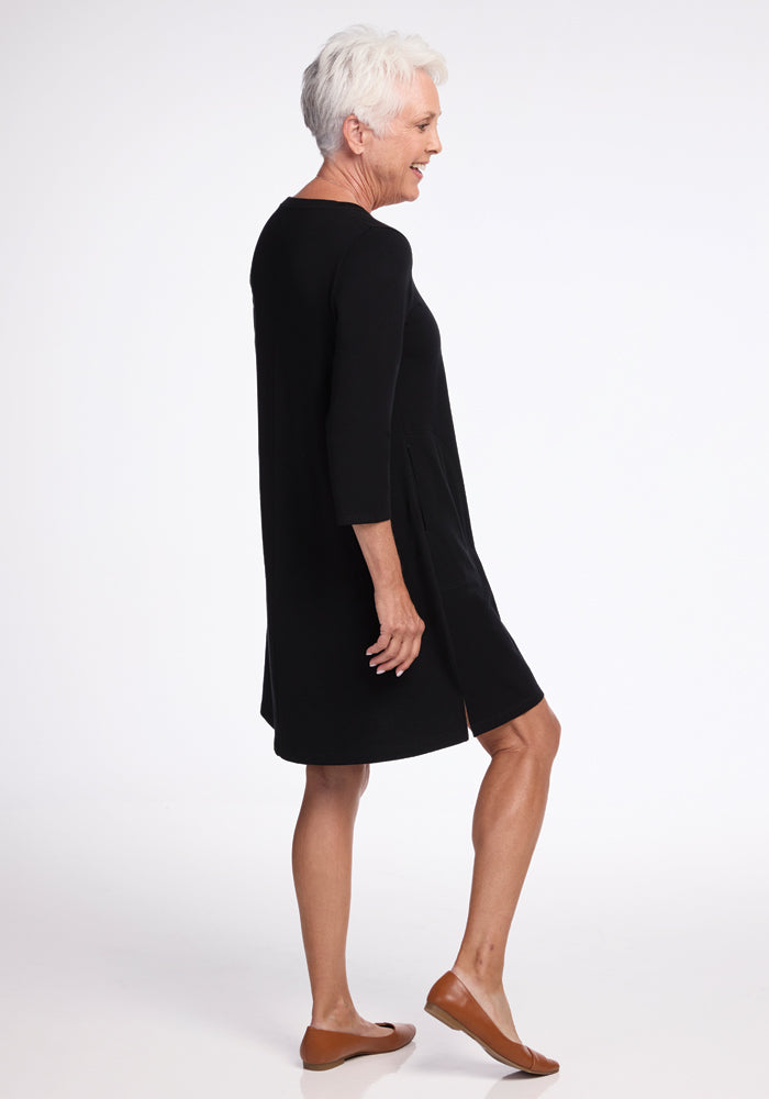 Rissa Black Merino Wool Dress Travel Friendly Winter Dress Woolx