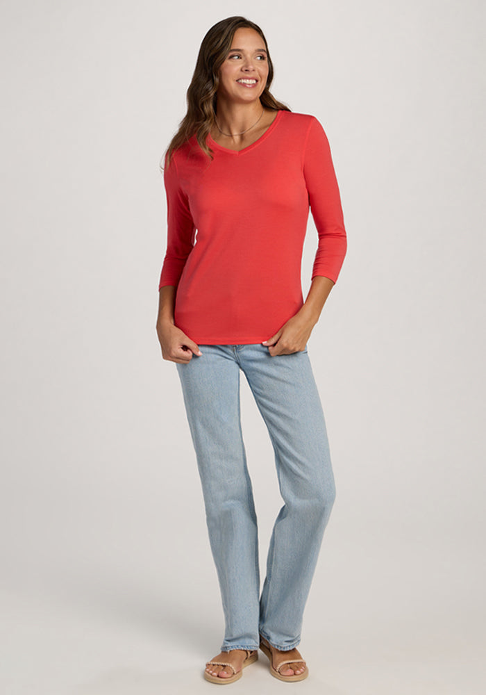 Women's 3/4 Sleeve Merino Wool Top - Woolx Elena