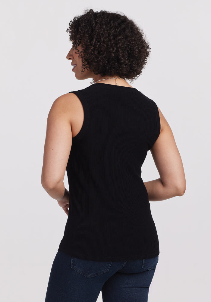 Black Ribbed Merino Wool Tank Top | Ultra-Soft, Breathable