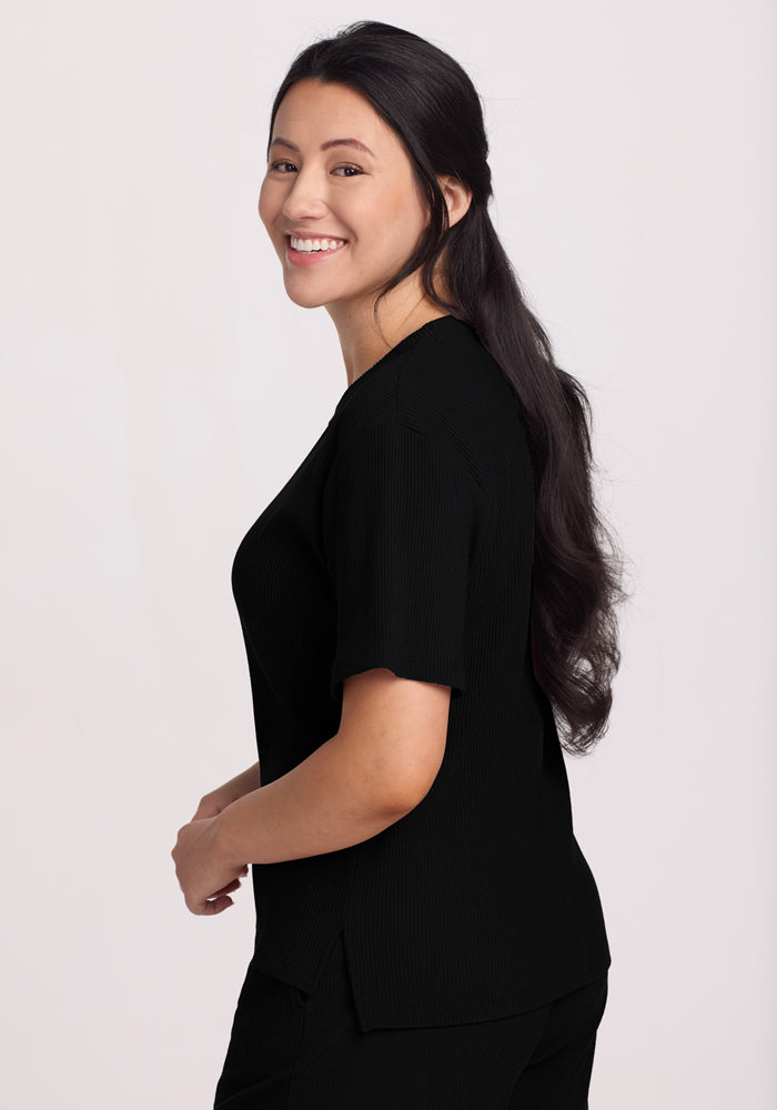 Loose Fit Black Merino Wool Rib Top | Soft, Breathable & Luxe – Woolx