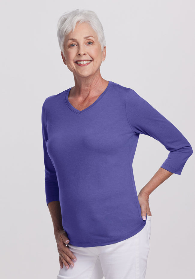 Elena 3/4 Sleeve V Neck - Ink Blue