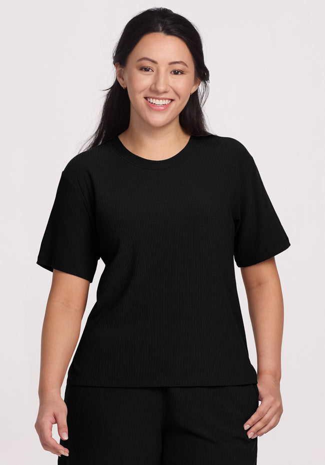 Delia Ribbed Short Sleeve - Black