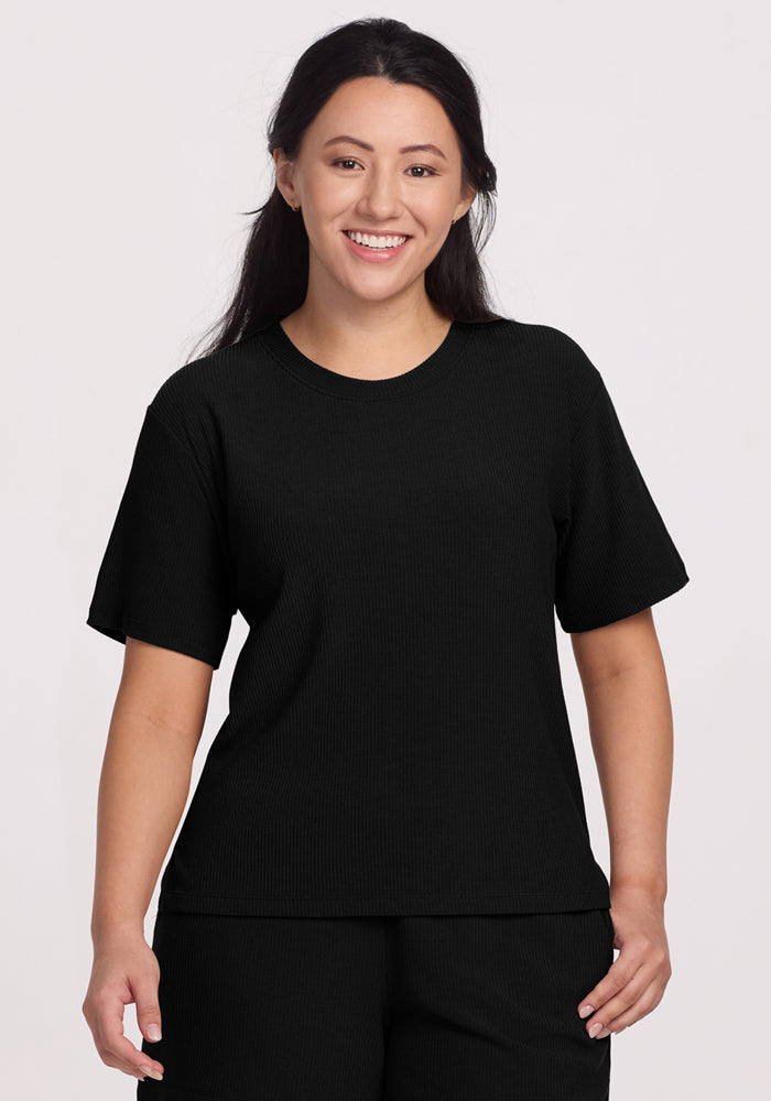 Loose Fit Black Merino Wool Rib Top | Soft, Breathable & Luxe – Woolx