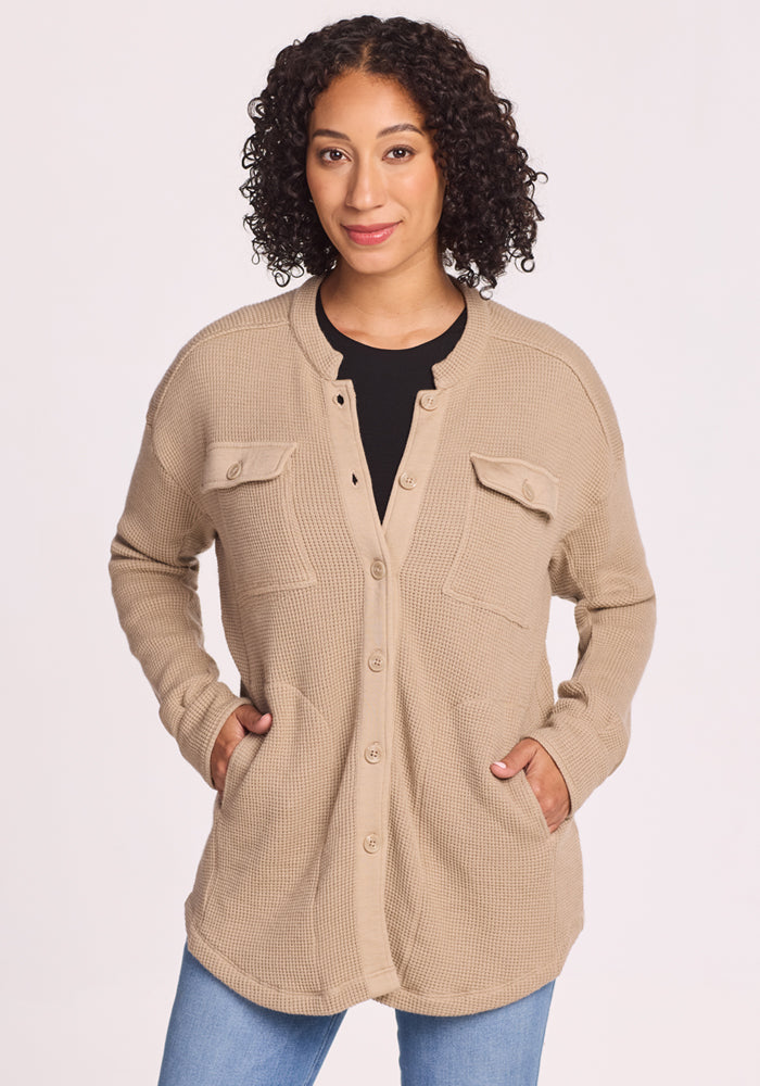 Oaklynn Oversized Waffle Knit Shacket - Merino Wool Button-Front ...