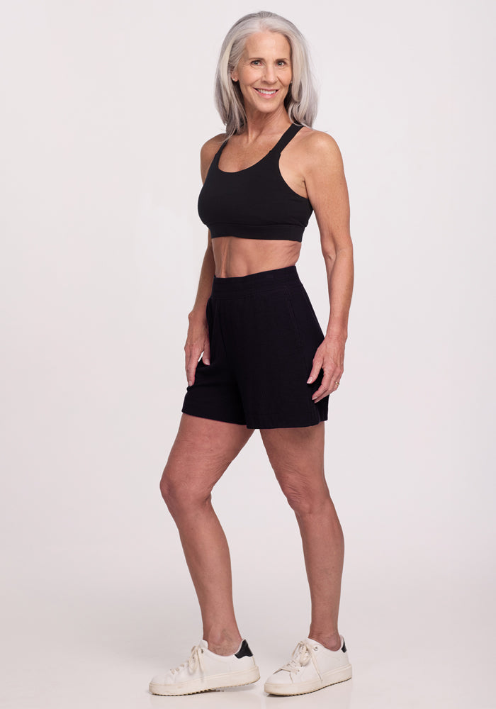 Black Wool Shorts | Soft, Stretchy & Breathable Ribbed Lounge