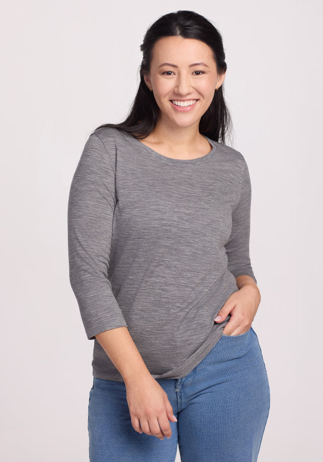 Jenny 3/4 Sleeve Crew Neck - Graphite Heather