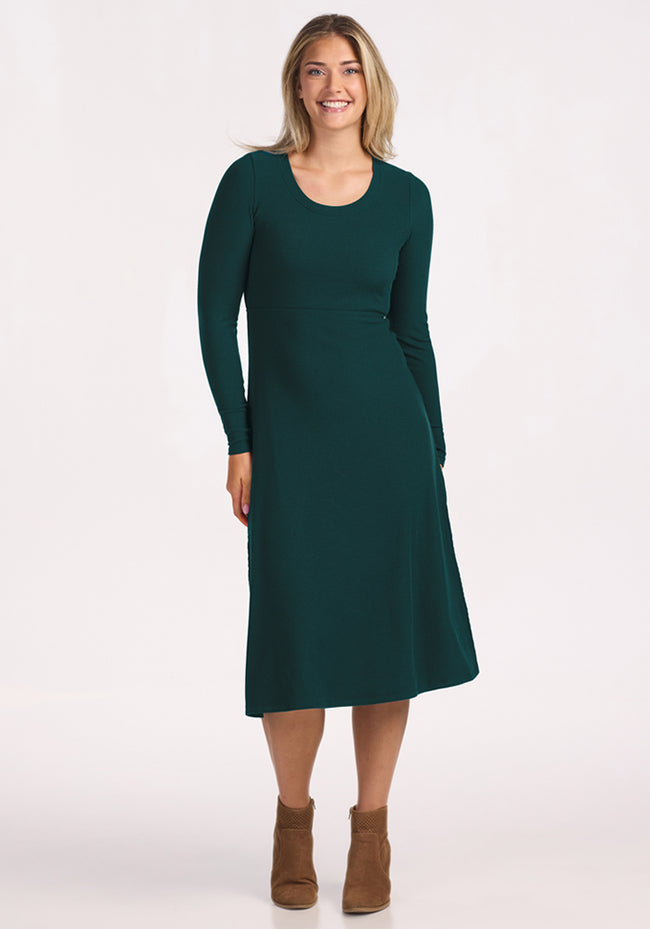 Caroline Ribbed Twirl Dress - Deep Timber