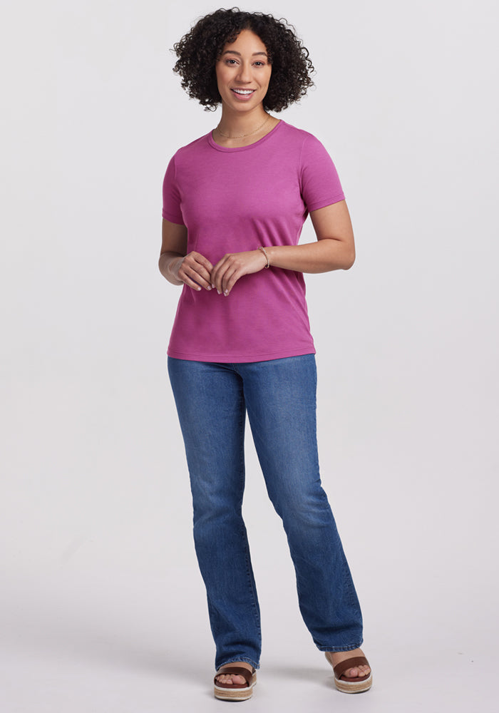 Womens Merino Wool Crew Neck Tee - Loose Fitting Breathable T