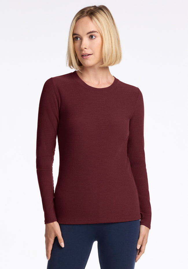 Hadley Ribbed Crew - Toasted Garnet