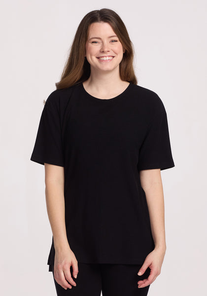 Don't tell anyone MERINO WOOL TOPS ブラック Casual Tunic Tops for Women | Vera Merino Wool Relaxed Fit Tee – Woolx