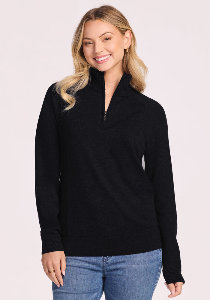 Collins Half Zip Sweater - Black – Woolx