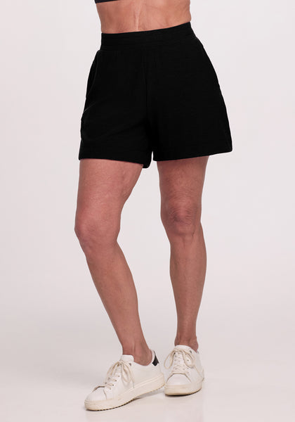 Black Wool Shorts | Soft, Stretchy & Breathable Ribbed Lounge