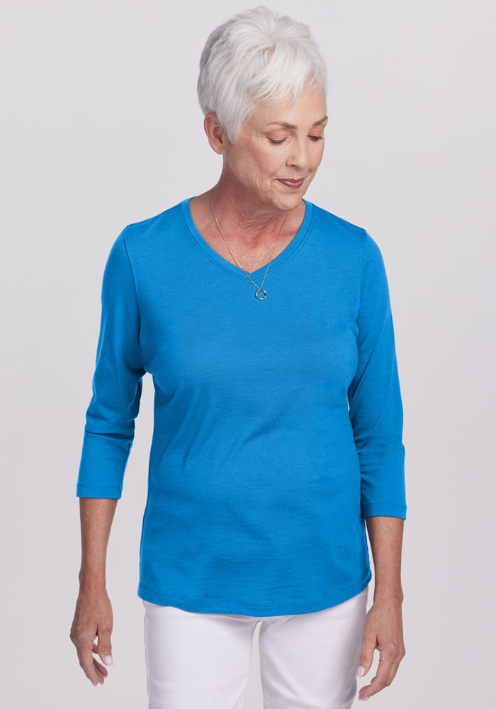 Women's 3/4 Sleeve Merino Wool Top - Woolx Elena - Free Shipping