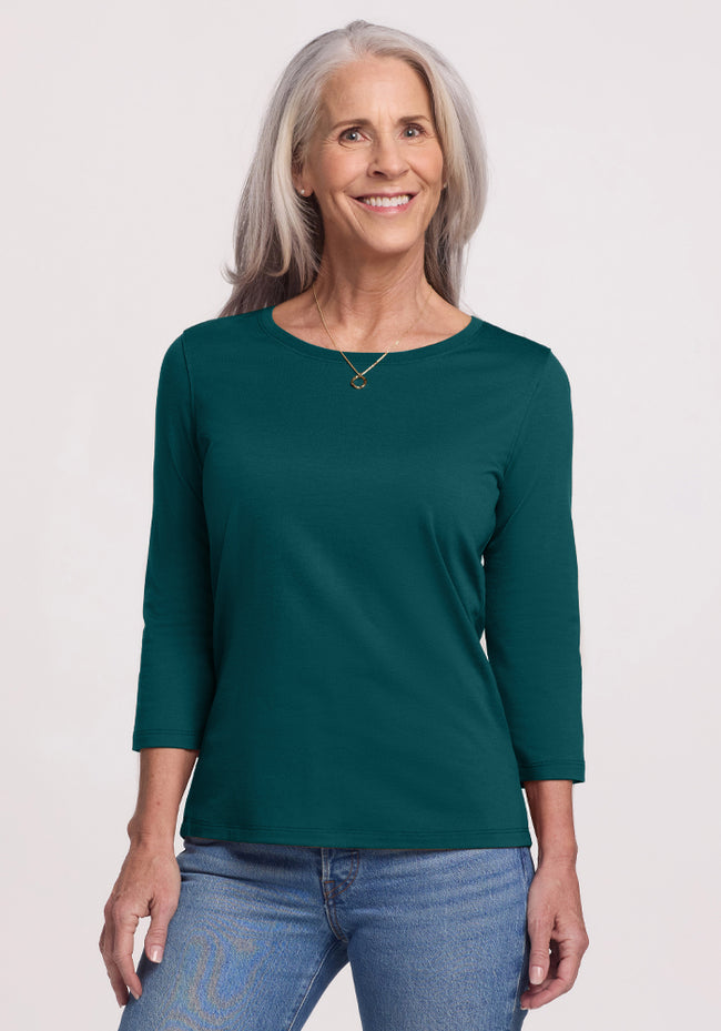 Jenny 3/4 Sleeve Crew Neck - Riverbank Green