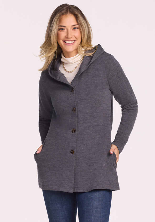 Edna Hooded Cardigan - Cinder Melange