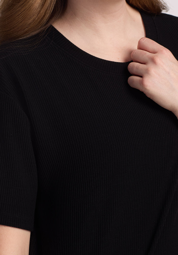 トップス Don't tell anyone MERINO WOOL TOPS Knitted T-Shirt in Off Chocolate Brown Merino Wool – Cad & The