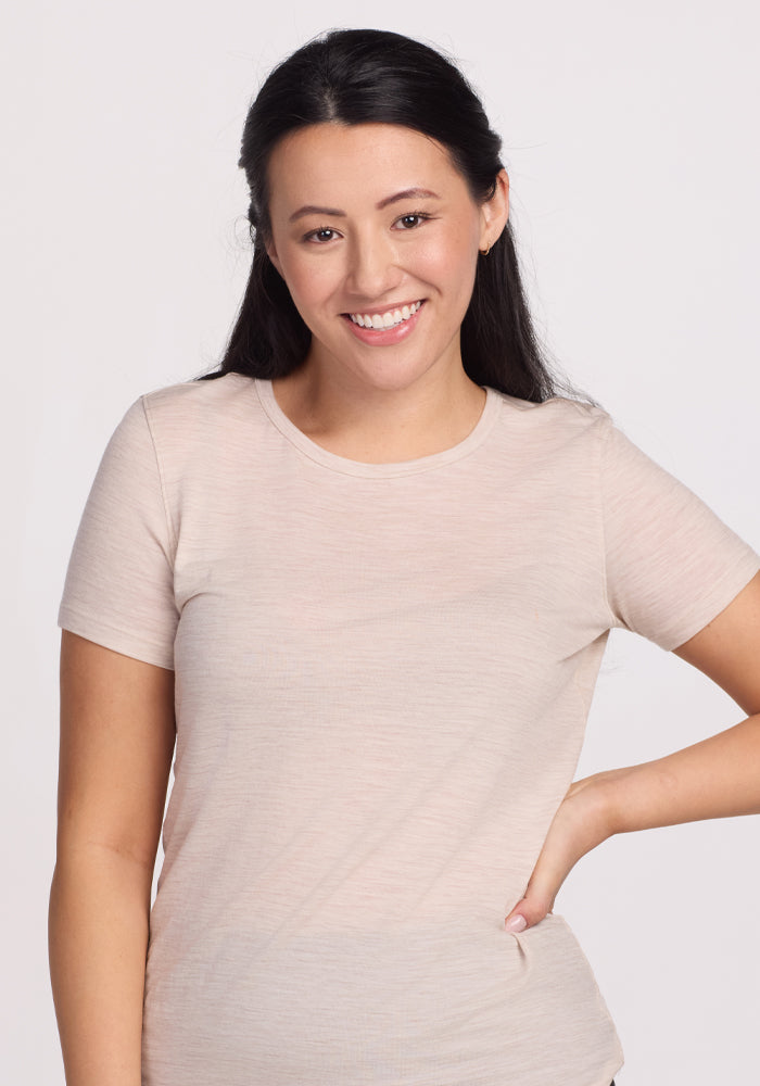 Womens Merino Wool Crew Neck Tee - Loose Fitting Breathable T