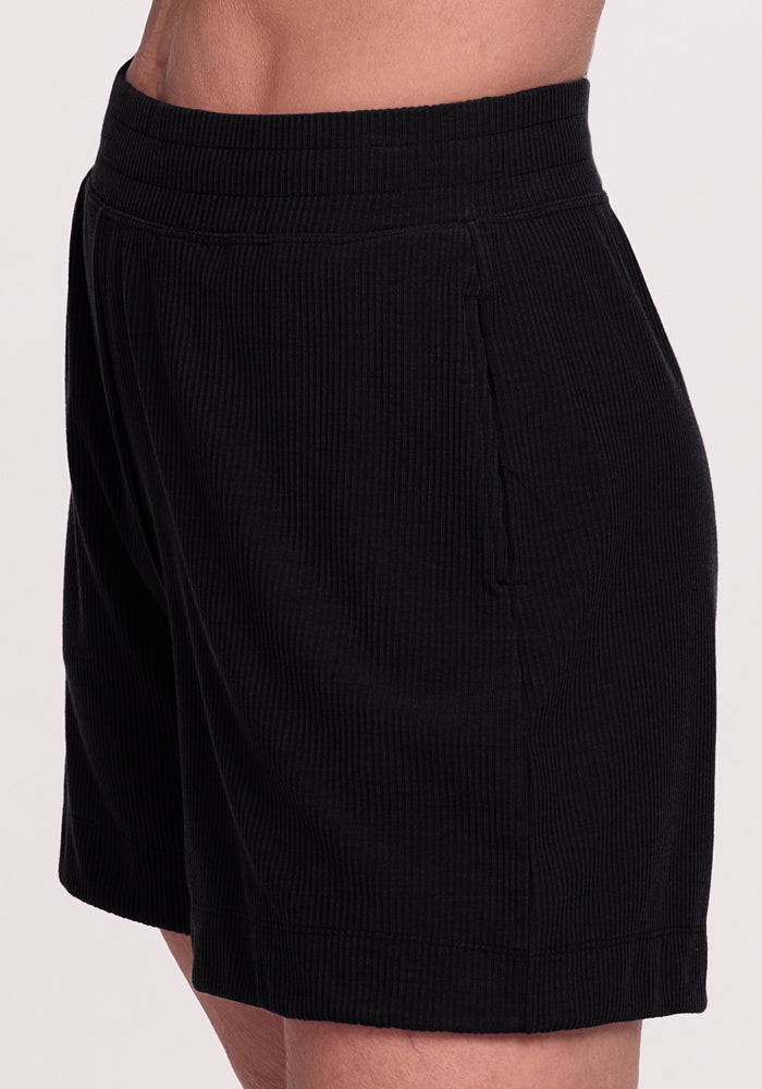 Black Wool Shorts | Soft, Stretchy & Breathable Ribbed Lounge