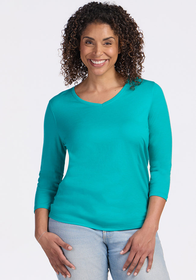 Elena 3/4 Sleeve V Neck - Cool Jade