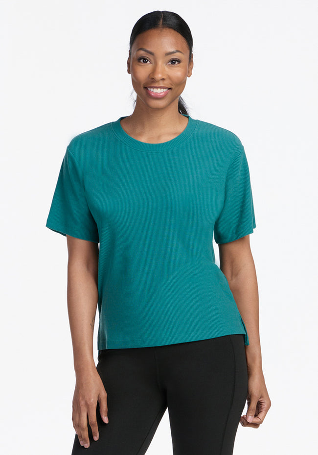 Delia Ribbed Short Sleeve - Surfside