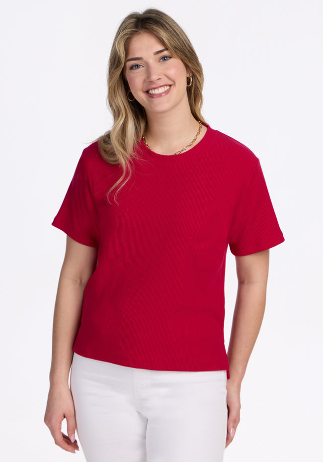 Delia Ribbed Short Sleeve - Poppy Spark