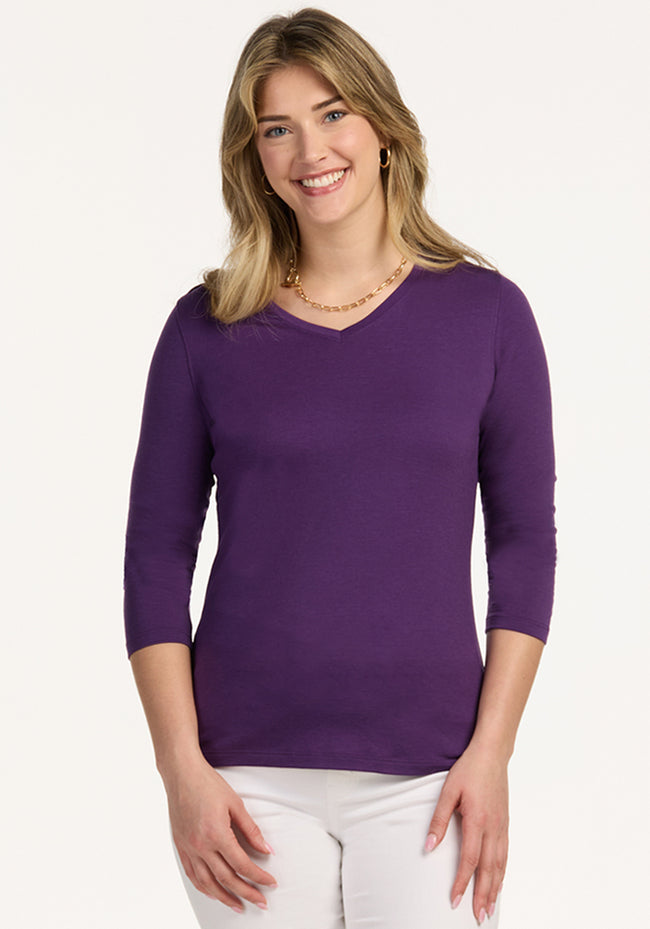 Elena 3/4 Sleeve V Neck - Plum Crush