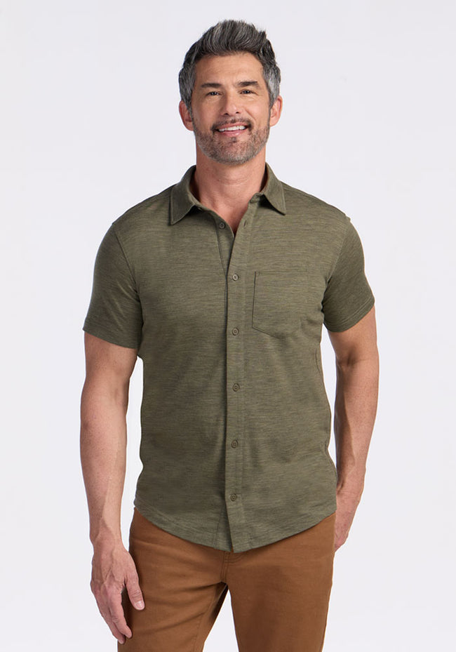 Endi Full Button Down Shirt - Sage Olive Melange
