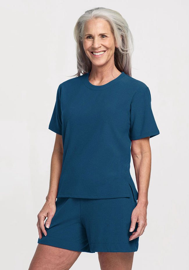 Delia Ribbed Short Sleeve - Moroccan Blue