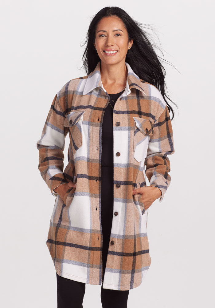 Wool Shacket Only Checked Long Shacket Womens Plaid Wool Shacket