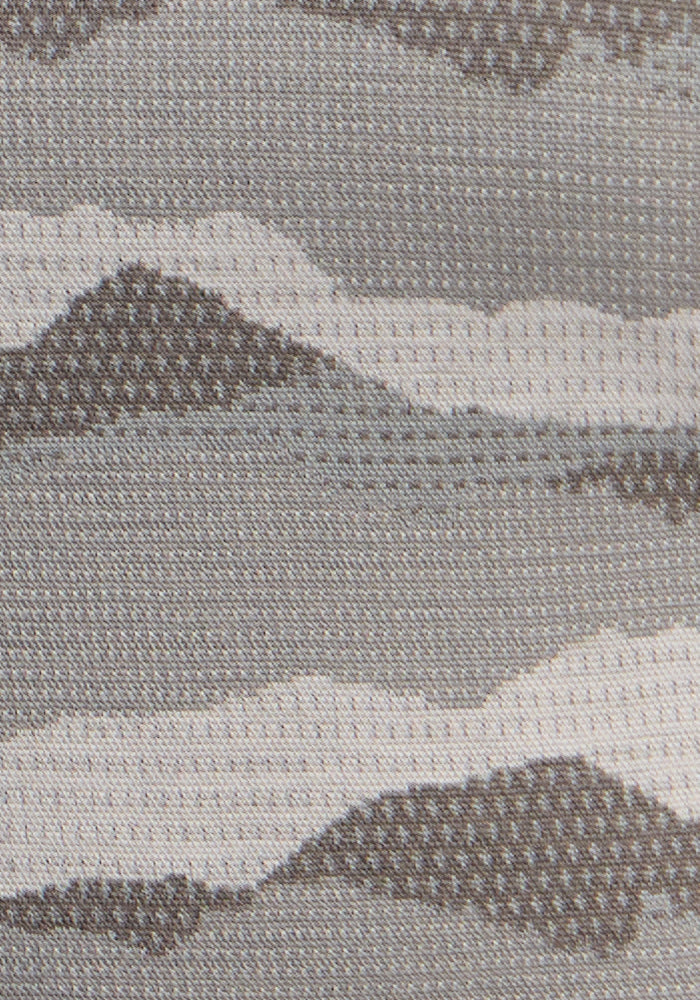Woolx Emi 1/4 Zip - High Peaks: gray camo heavyweight Merino wool with wavy stripes and a woven texture.