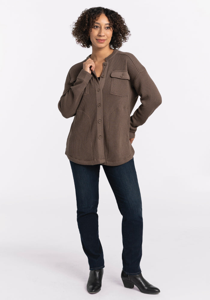Oaklynn Oversized Waffle Knit Shacket - Merino Wool Button-Front