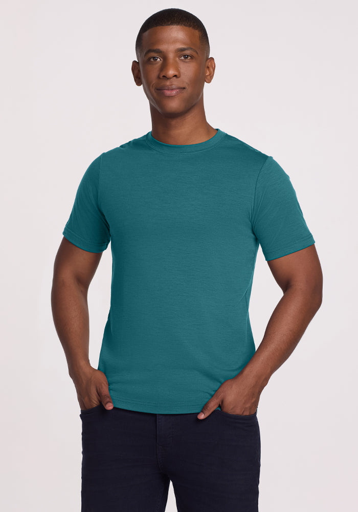 Mens Short Sleeve Merino Wool Top - Wicks Moisture, Lightweight