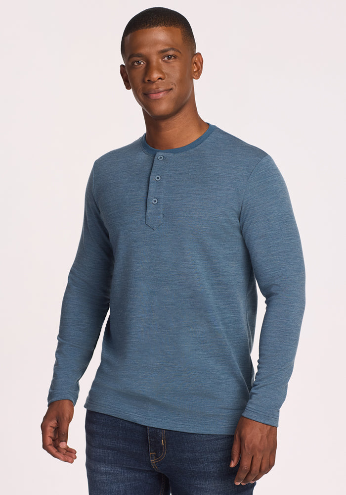 Woolly Clothing Co. Men's Merino Wool Henley Hoodie - 190 GSM, Odor Resistant, 4-Season Layer (Model Shown: Large)