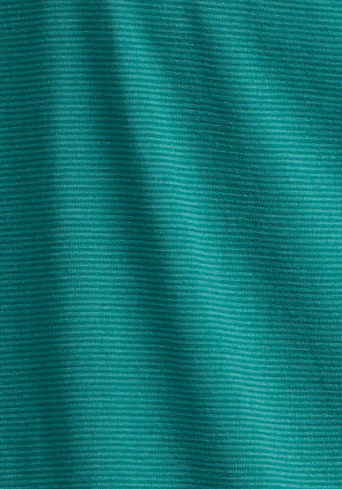 Close-up of the Woolx Reaction Boxer Briefs - Woodland Mini Stripe, featuring teal ribbed fabric with horizontal textured lines and gentle folds, evoking the comfort and style of premium underwear.