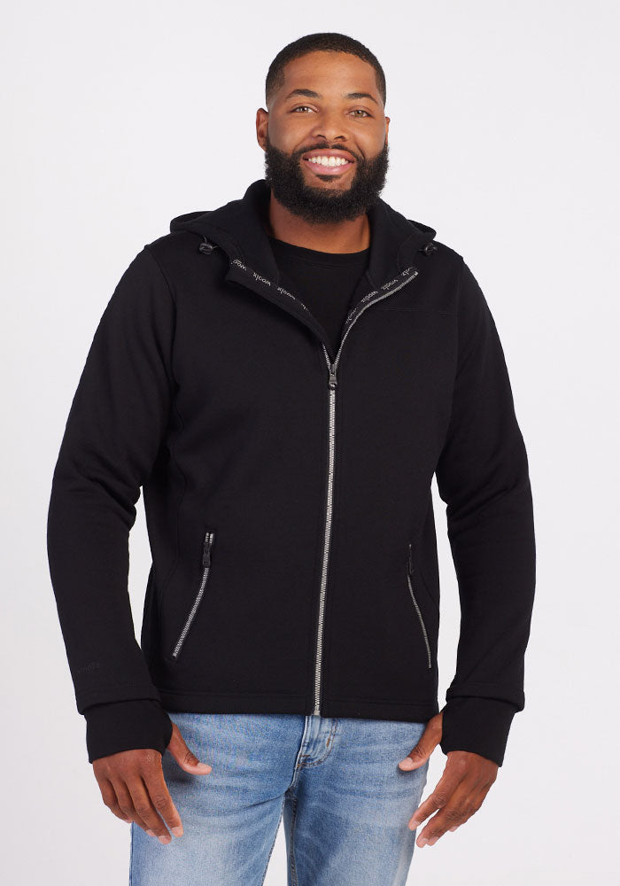 Model wearing Grizzly hoodie with silver zipper - Black