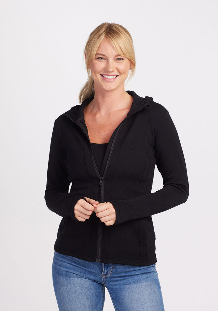 トップス andmary Zoe full zip set up black Women's Merino Wool Hooded Sweatshirt - Wool Hoodie – Woolx