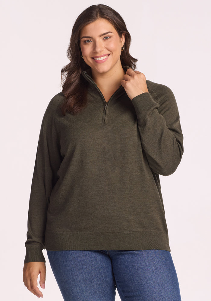 Collins Half Zip Sweater - Pine Needle – Woolx