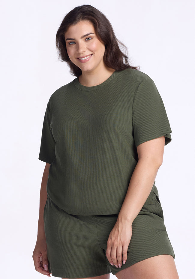 Delia Ribbed Short Sleeve - Green Meadow