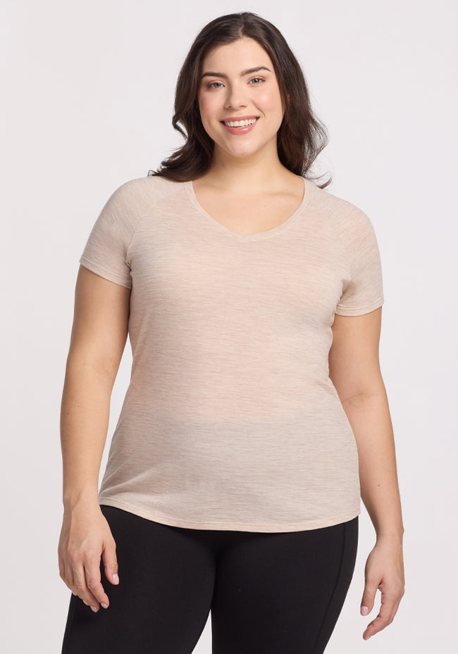 Mia V Neck - Cream Heather