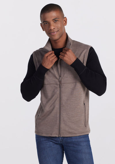 Model wearing York vest - Simply taupe | Trell is 6'2", wearing a size M