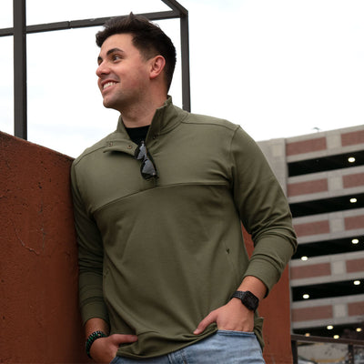 Mens 4 Button Pullover - Olive Tree