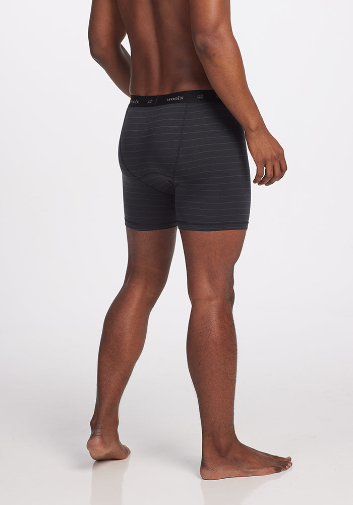 Model wearing Reaction boxers - Carbon Stripe