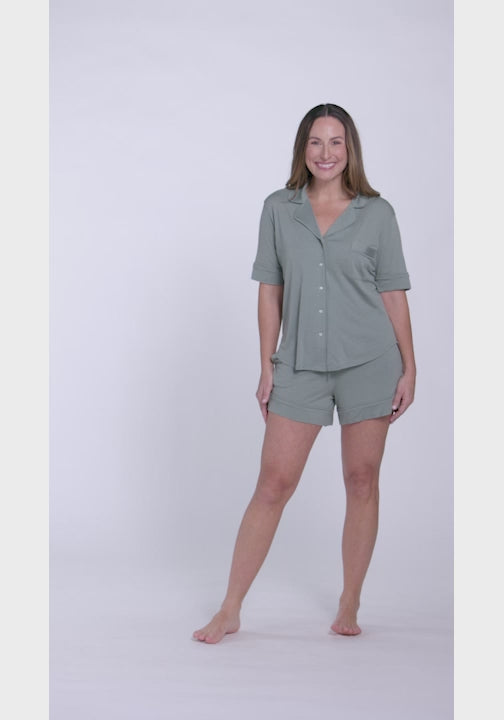 Model wearing Lucy pajama set - walk off video