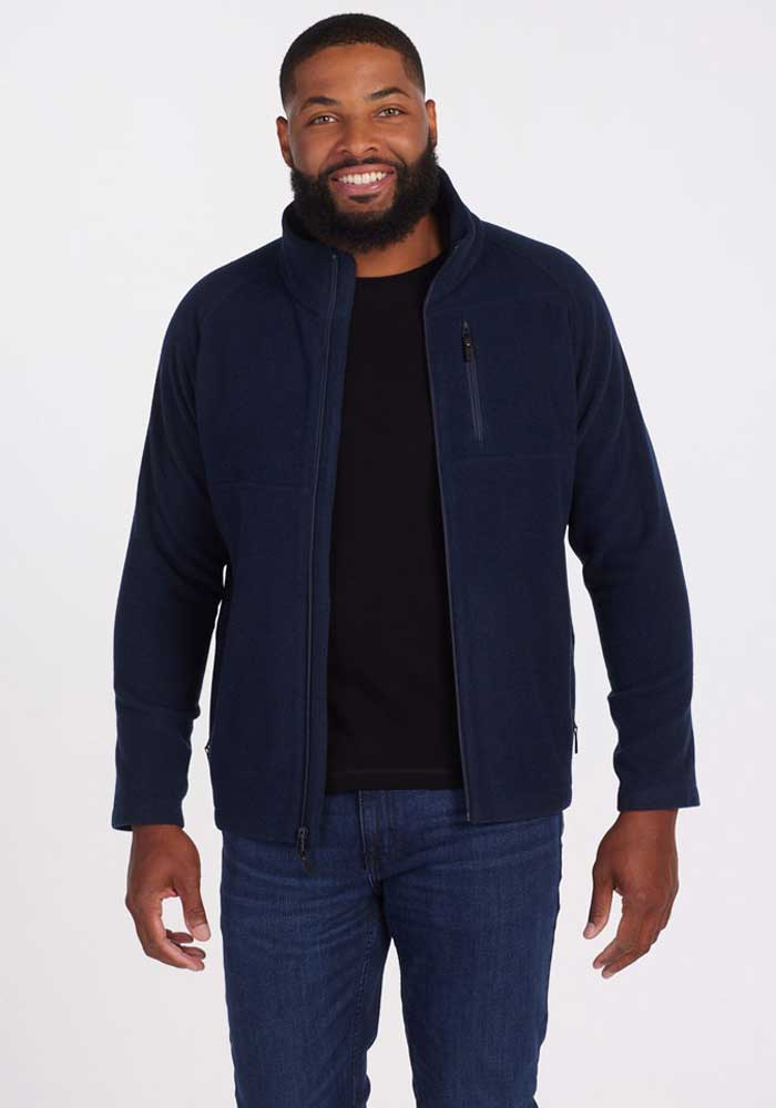 Model wearing Fairbanks jacket - dark navy | Terrence is 6'3", wearing a size L