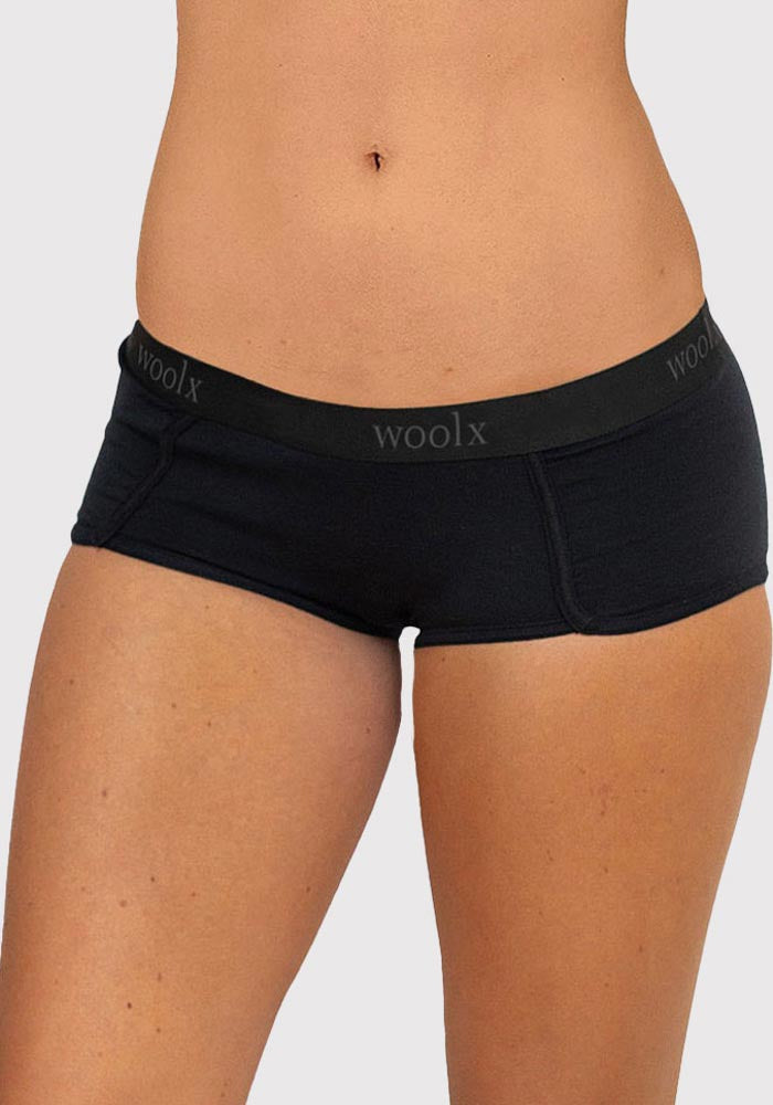 Womens Merino Wool Boy Short Underwear - Black