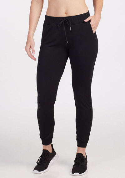 Womens merino wool jogger pants tall - Black | Tori is 5'7", wearing a size S