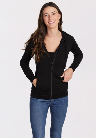 Model wearing Ryann hoodie - black | Mia is 5'9", wearing a size XS