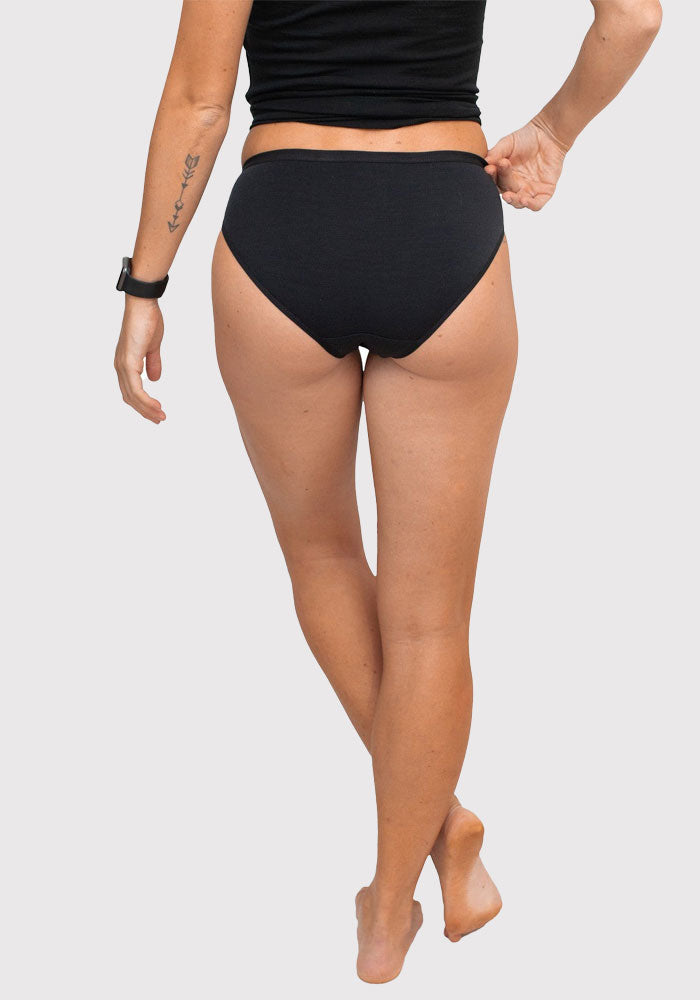 Womens Merino Wool Bikini Underwear - Black