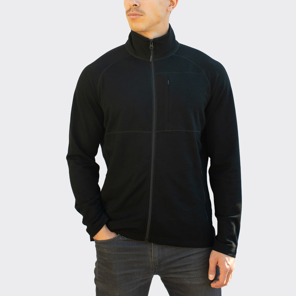 Mens full zip merino jacket - Black