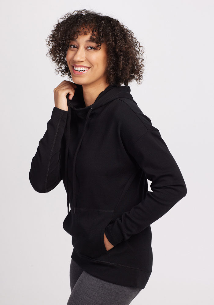 Womens merino wool hooded sweatshirt for women - Black